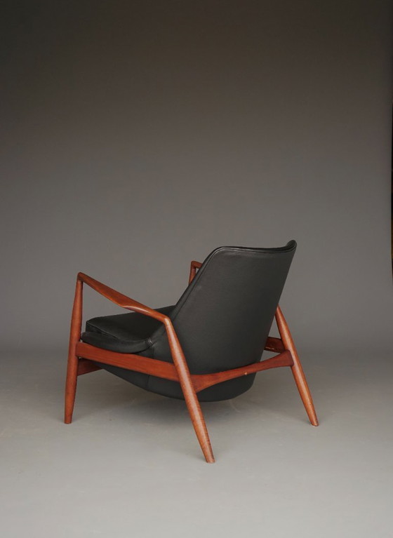 Image 1 of Poltrona modello 'Seal' di Ib Kofod-Larsen in pelle e teak per OPE, Svezia, anni '60