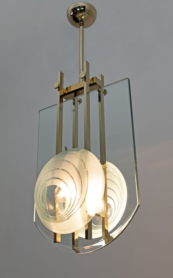 Image 1 of Gallotti & Radice Mid-Century Modern Italian Brass and Crystal Pendant, 70s
