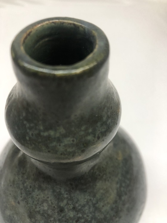 Image 1 of Vintage Blue Ceramic Vase Signed AP
