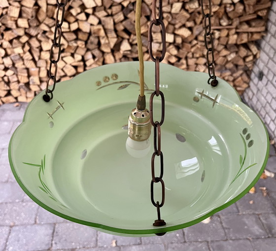 Image 1 of Art Deco Hanglamp glas groen jaren 1930s.