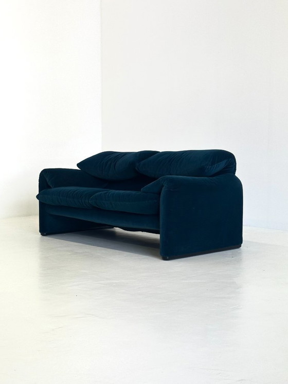 Image 1 of Divano 2 posti Cassina Maralunga a righe verde-blu di Vico Magistretti