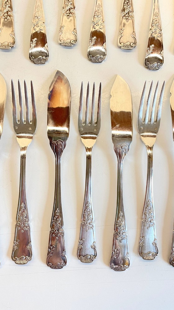 Image 1 of 12 Fourchettes 12 Couteaux à Poisson PLATIL Métal Argenté 