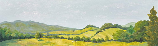 Impressionistic panoramic French landscape – La Tagnière – 100 x 30 cm