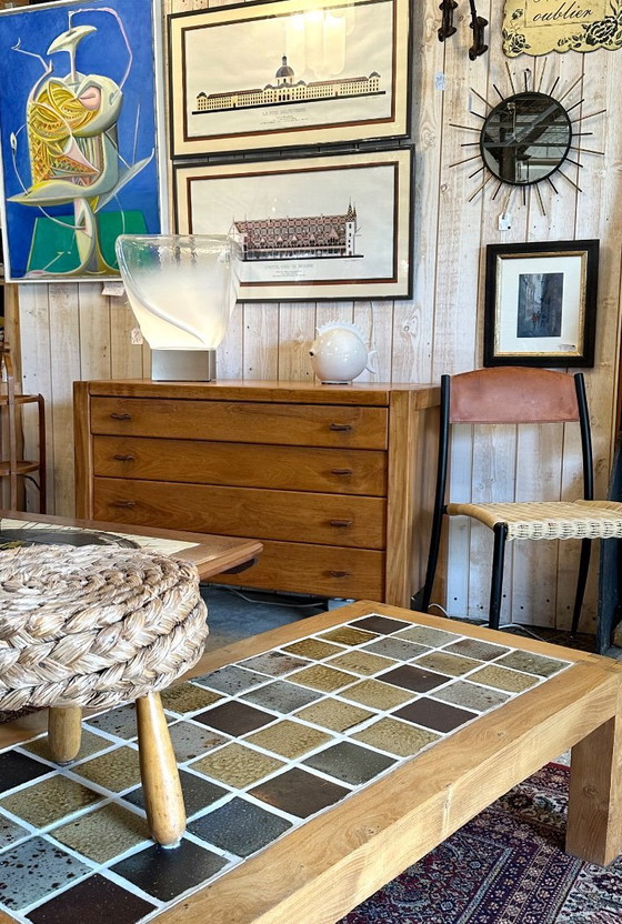 Image 1 of Coffee table in elm and stoneware, Maison Regain, 1970