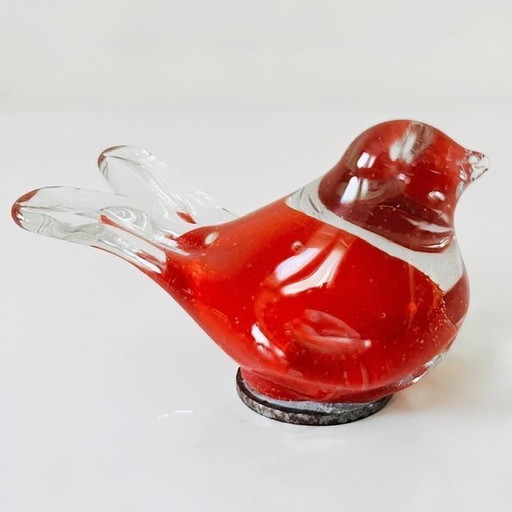 Vintage Mondgeblazen Vogelsculptuur Glas Presse-papier Glazen Vogeltje Murano Stijl Vogelbeeldje Rood 1980's