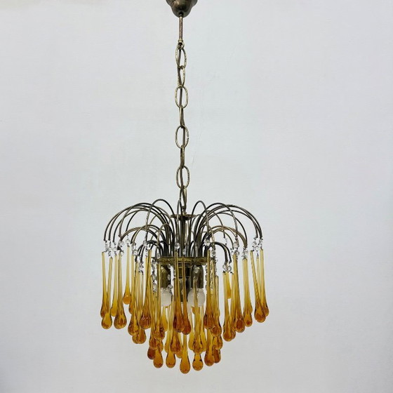 Image 1 of Mid Century Design Murano-Bernsteinglas-Tropfenleuchter, 1970er Jahre