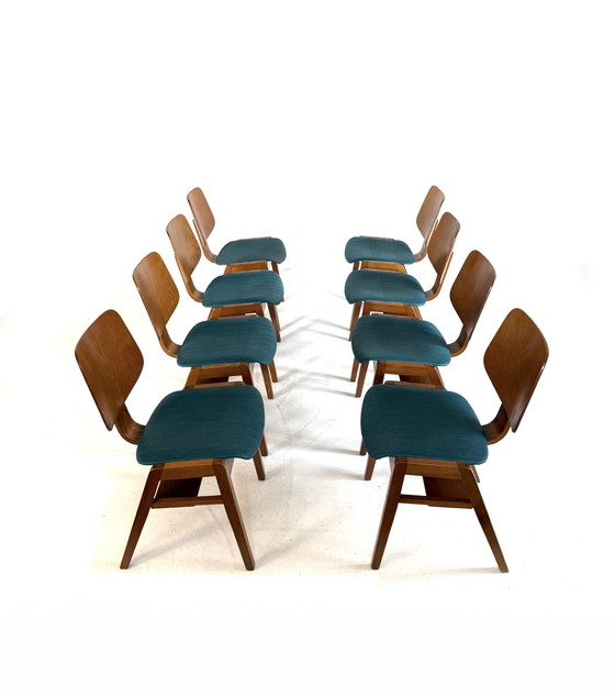 Image 1 of 8x vintage plywood stapelstoel stijl Egon Eiermann ‘60