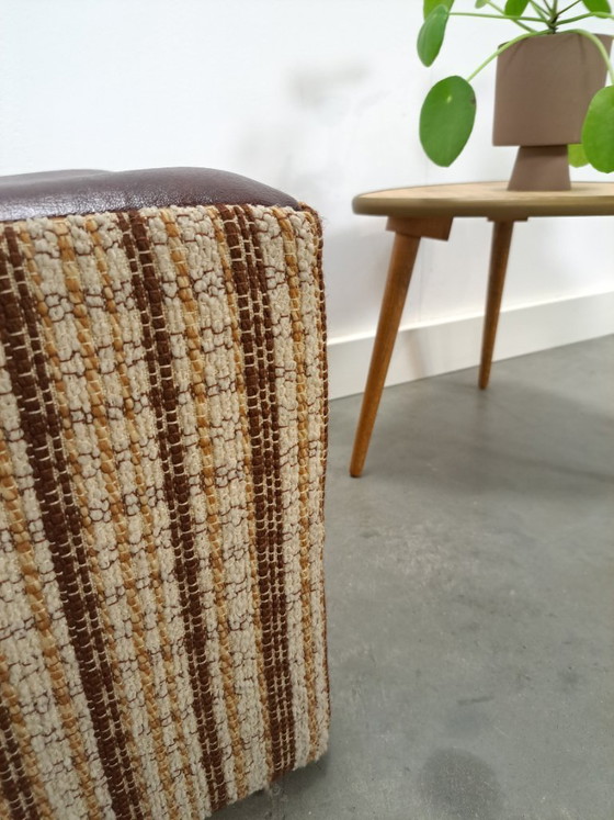 Image 1 of Brown striped pouf ottoman