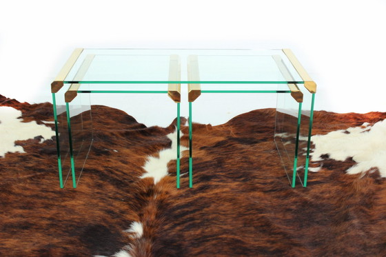 Image 1 of As New! Gallotti & Radice T35 R Coffee Table Set, Gold Edition, Set of Tables, Italy 1975, Crystal Glass