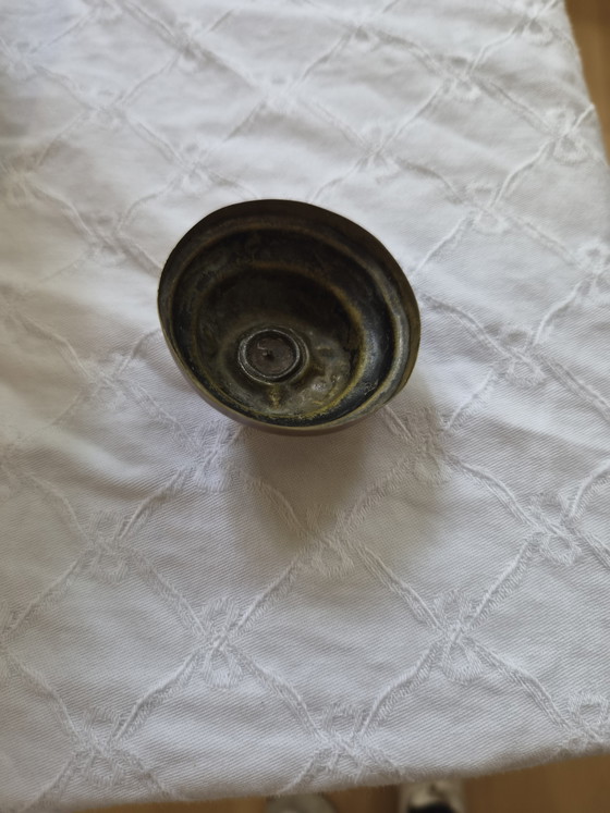 Image 1 of Antieke Robuuste Inktpot van Geaderd Natuursteen – Marmer/Messing