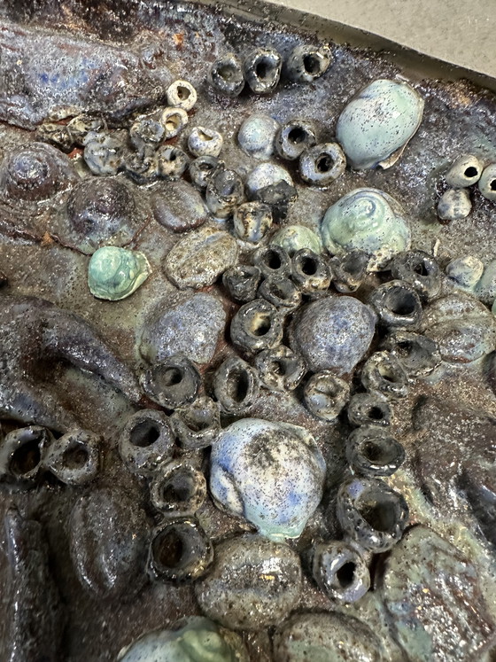 Image 1 of XL bowl + stand - maritime relief - ceramic