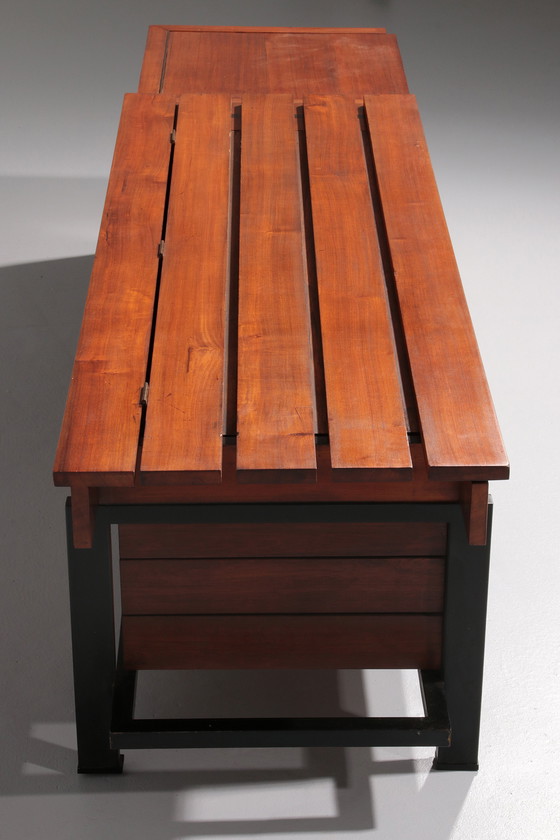 Image 1 of Vintage Wooden Bench with Storage Italiaans 1960