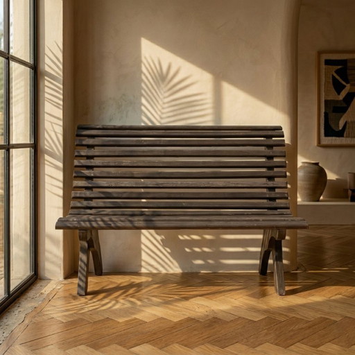 Banc de Jardin, Vintage Extérieur, Banc en Bois, Années 80, Tchécoslovaquie