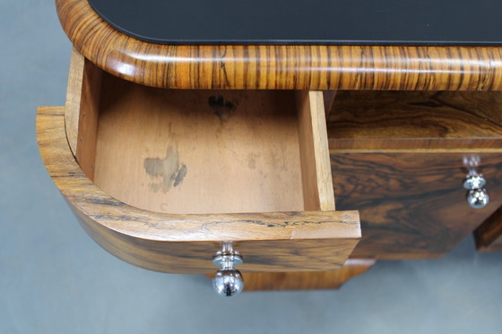 Image 1 of Pair 1930s Czech Art Deco Walnut Nightstands