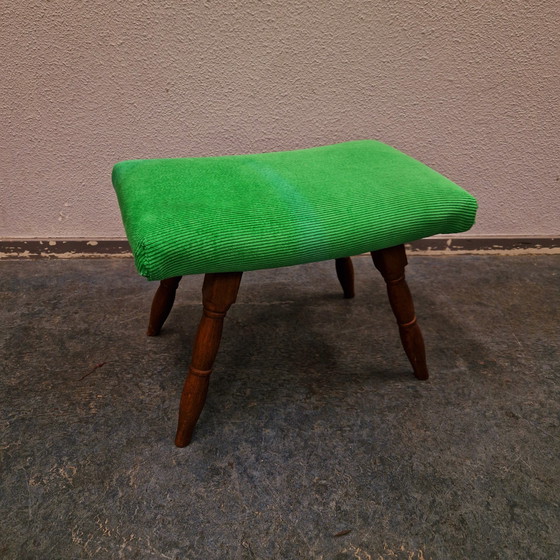 Image 1 of 60's vintage ottoman new upholstered green ottoman