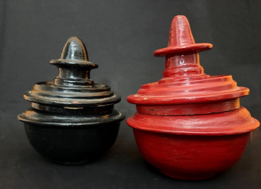 Zwei burmesische Bettelschalen, burmesische Lackware