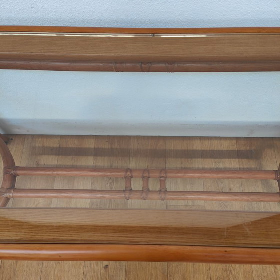 Image 1 of Vintage Rattan Side Table with Glass Top