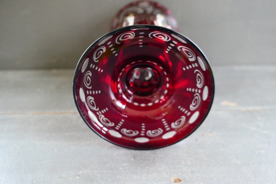 Image 1 of Lustre ancien Egermann rouge rubis, vase en cristal