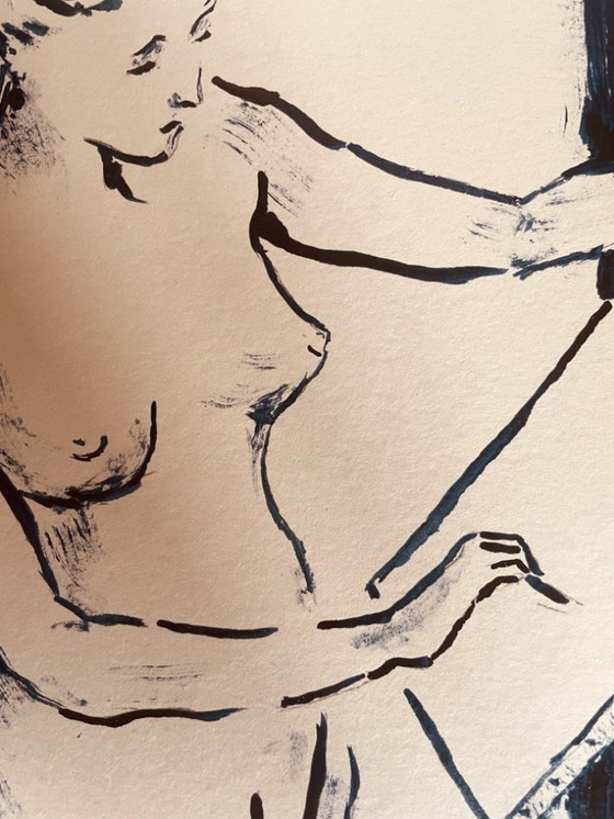 Image 1 of Indigo Blue Ink Painting "Female Model Drawing in the Painter's Studio"