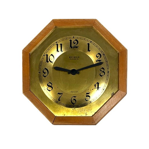 Reloj de pared de Weimar, octogonal, de latón y madera, Alemania, década de 1970