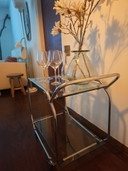Chariot de service Bauhaus/Art déco des années 1930 – Chrome, laiton et verre