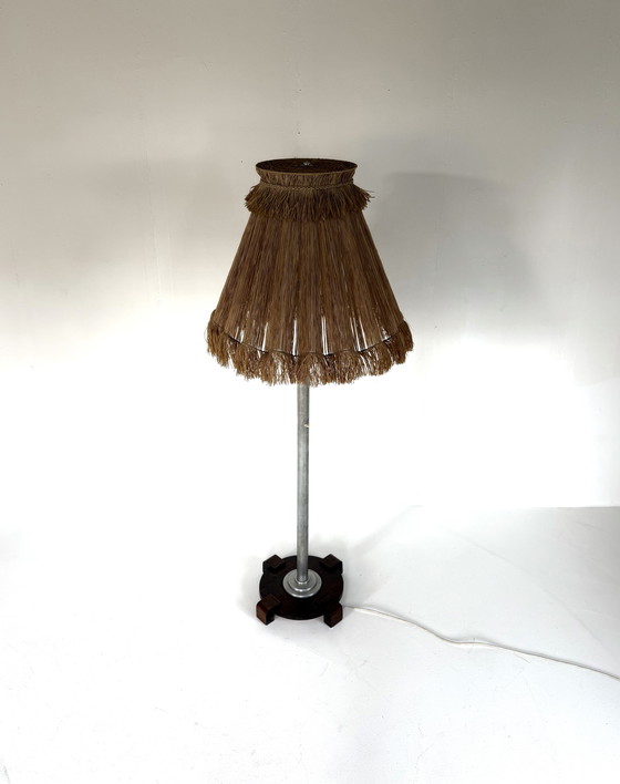 Image 1 of Lampada da terra vintage con paralume in rafia, anni '60