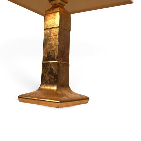 Lampada da tavolo De Knudt con base in ceramica dorata e paralume in lino, 1970, DeKnudt, Lampade da tavolo (foto 6 di 13)
