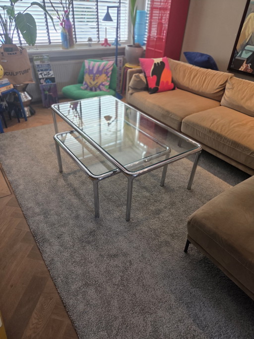 Ensemble de 2 grandes tables basses vintage style années 70, inspirées de l'ère spatiale