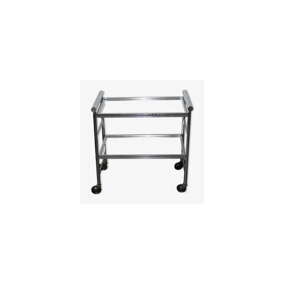 Image 1 of Vintage aluminium bar cart with 2 mirrored trays 1960s