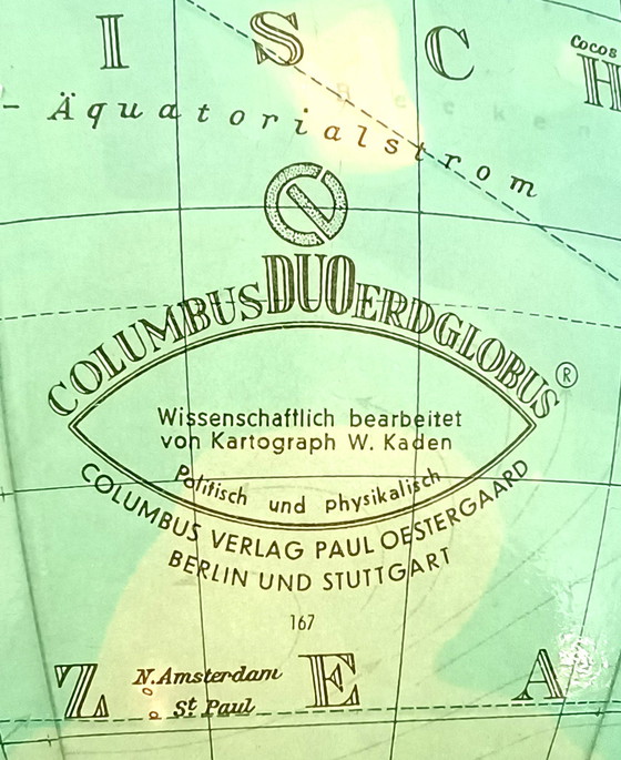 Image 1 of Columbus Verlag Globe mondial des années 50 en verre avec éclairage