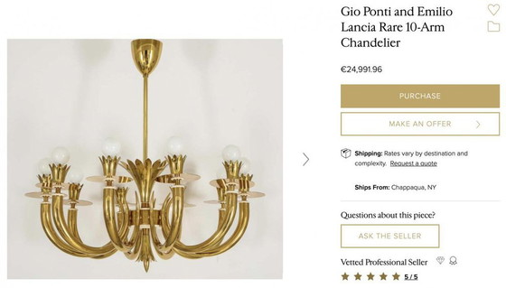 Lustre Art Déco en Laiton et Verre par Gio Ponti pour Emilio Lancia / Fontana Arte, années 1930 – Bronze (photo 16 of 18)