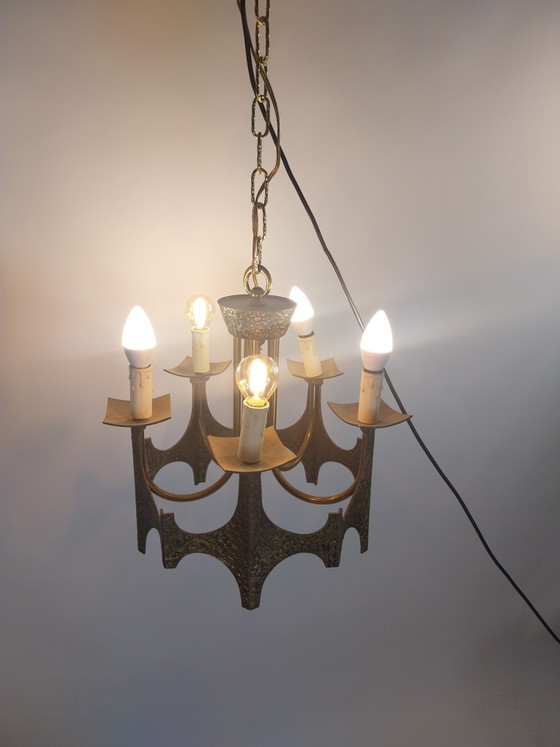 1 x Suspension brutaliste années 1970 par Moe Bridges. – Metal, Brass, Vintage (photo 2 of 9)