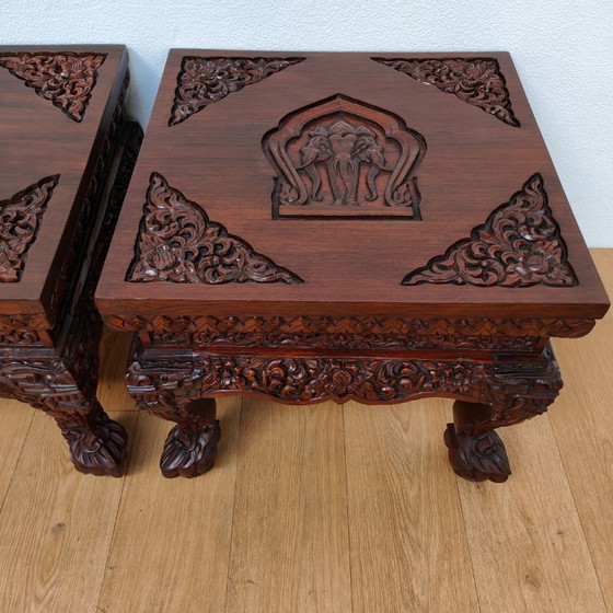 Image 1 of Set Oosterse salontafels, bijzettafels hout. Hand gestoken Aziatisch. SET PRIJS