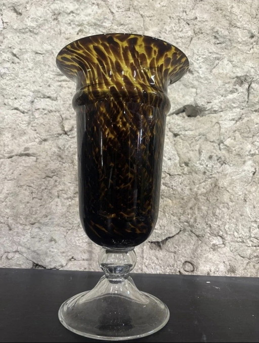 Mouth-blown tortoise rare Bohemian art glass vase