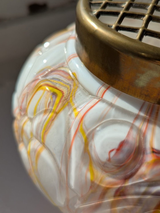 Image 1 of Jarrón bola art déco,Henri Heemskerk, vidrio y opalina, amarillo,púrpura, naranja, años 30