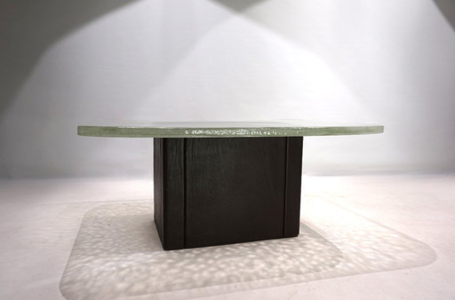 Coffee table with thick ice glass top, 1970
