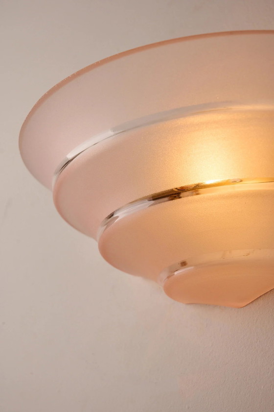 Mid-Century Pink Glass Shell Wall Sconce with Clear Stripes, Wall lights, Mid Century Modern (photo 7 of 8)