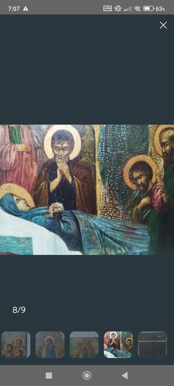 Grande Icona Antica della Dormizione della Santissima Madre di Dio 52x46 cm – Arte, Gold, Wood (photo 7 of 9)