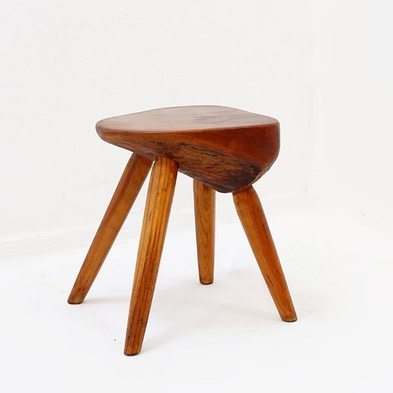 Image 1 of Vintage stool carved with organic shapes – Solid wood, 1960s