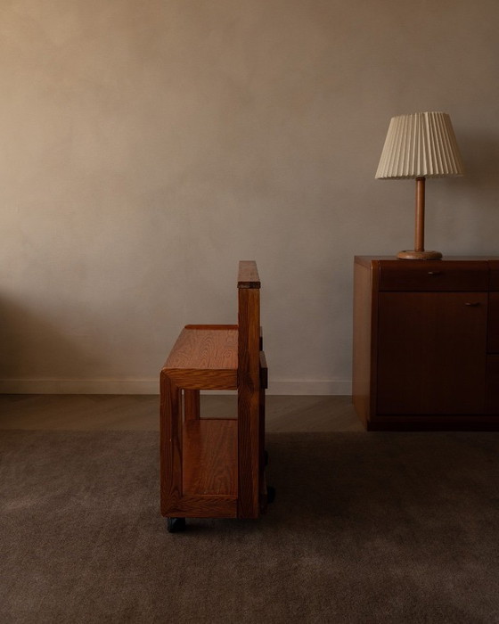 Image 1 of Vintage opvouwbare serveerwagen van grenenhout, jaren 70