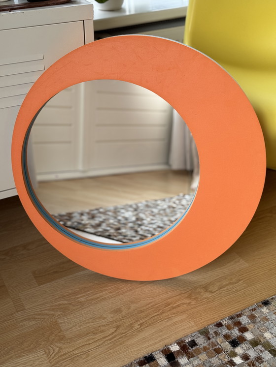 Image 1 of Vintage IKEA Horten spiegel oranje blauw - Space Age design - 60 cm - jaren 90