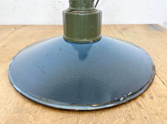 Image 1 of Industrial Blue Enamel Military Pendant Lamp with Cast Aluminium Top, 1960