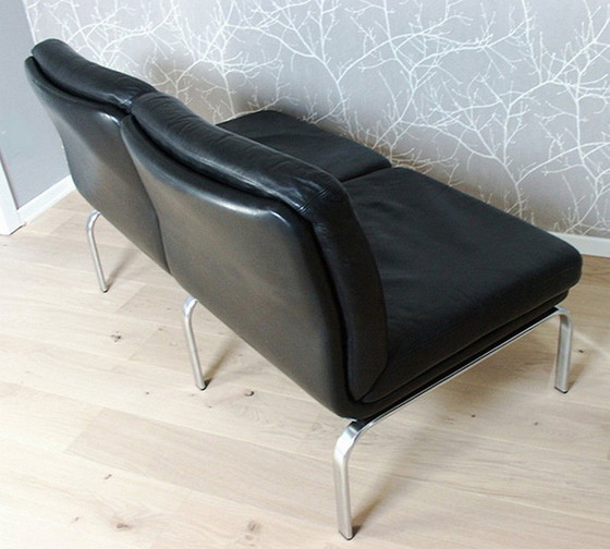 Image 1 of 3x Knoll Black Leather Living Room Set