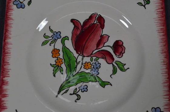 Service de Dessert et de Présentation en Faïence Florale Gien France “Lorraine” des Années 1950, 8 Pièces (photo 4 of 16)