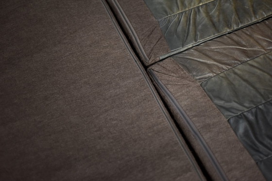 Image 1 of Vintage Mid-Century Modern German Brutalist 2-Seater Brown Leather Bed Sofa, 1970s