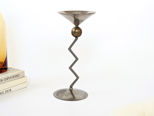 1980S Zigzag Candlestick | Steel & Brass | Memphis Style