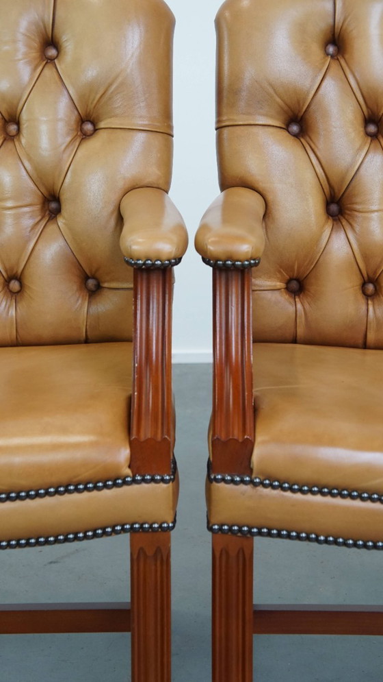 Image 1 of 5x Rundleren chesterfield eetkamer/ vergaderstoel in een lichte cognac kleur