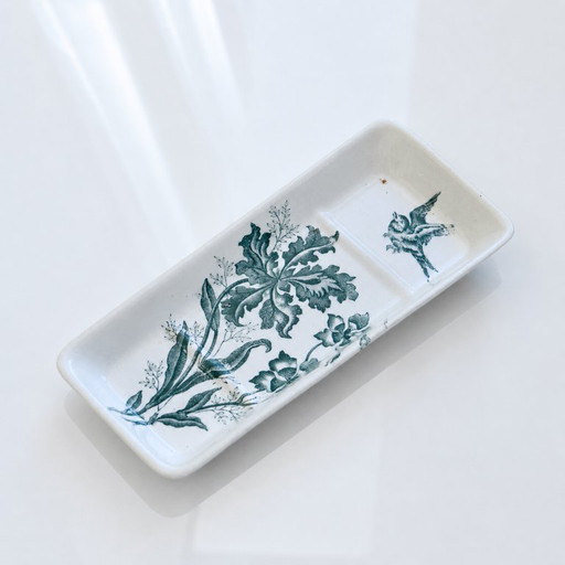Porte savon français du XIXe siècle terre de fer Moulin des Loups collection à l'oiseau "Orchidées"