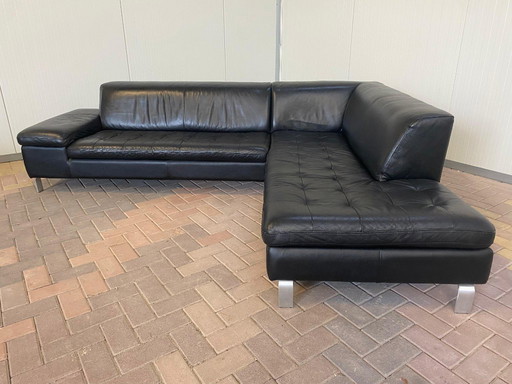 Caliaitalia Schwarzes Echtleder-Ecksofa: