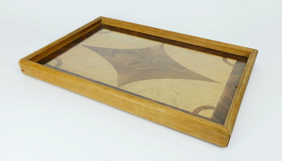 Image 1 of beautiful art déco TRAY marquetry from different types of wood 1920s 1930s serving tray